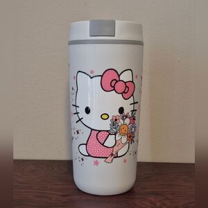 Hello Kitty Flowers insulated travel 20oz mug tumbler white grey lid